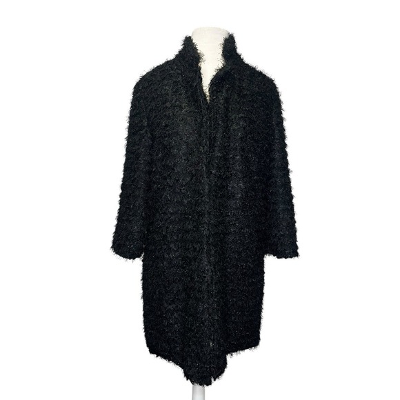 Donna Salyers' Fabulous Furs Jackets & Blazers - Donna Salyers Black Open Front Jacket Medium Shag Metallic Silver Whimsigoth